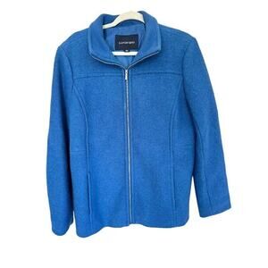 Lands End Womens Winter Coat 16P Petite Blue Wool Blend Lined Full Zip Classic